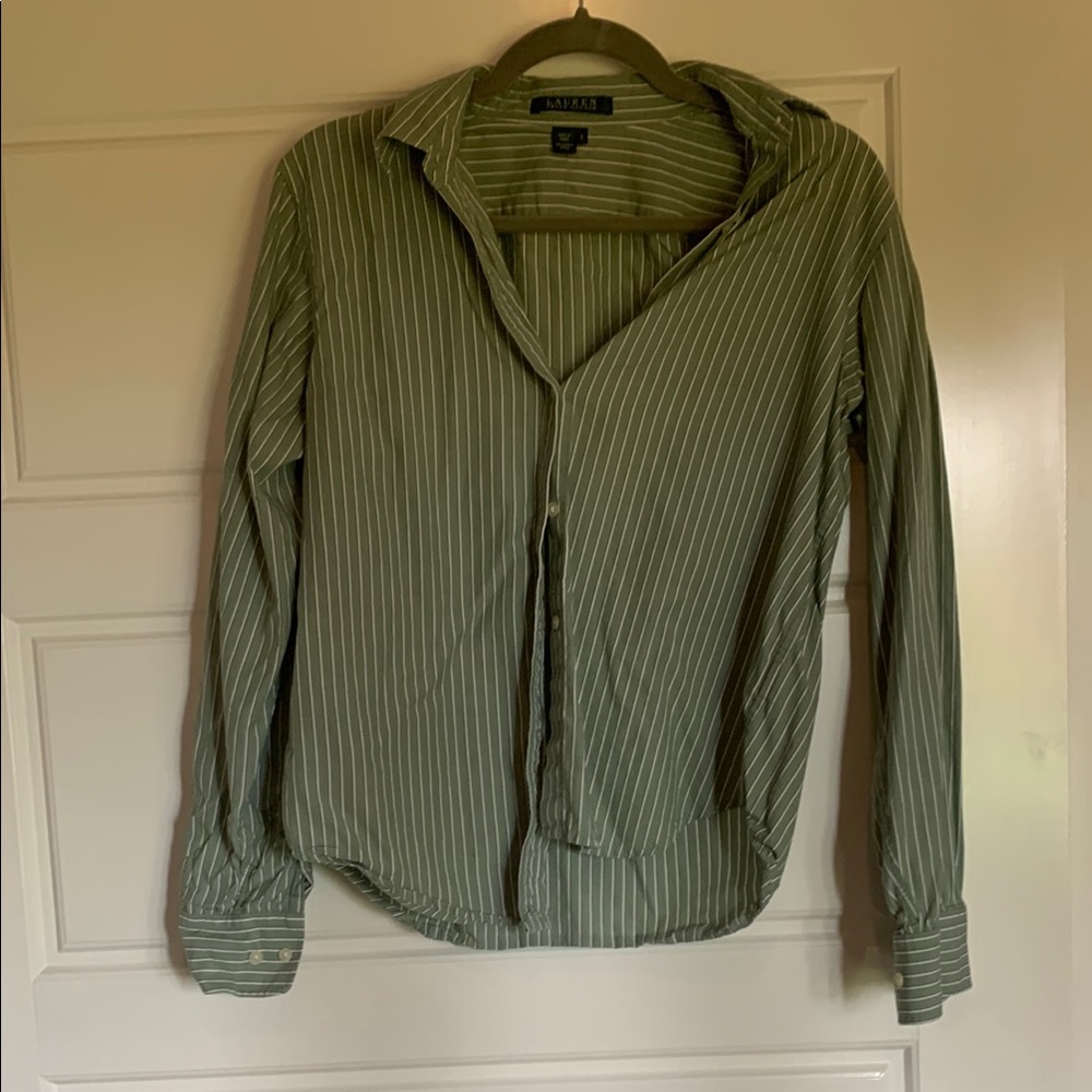 Ralph Lauren Green and White Striped Shirt